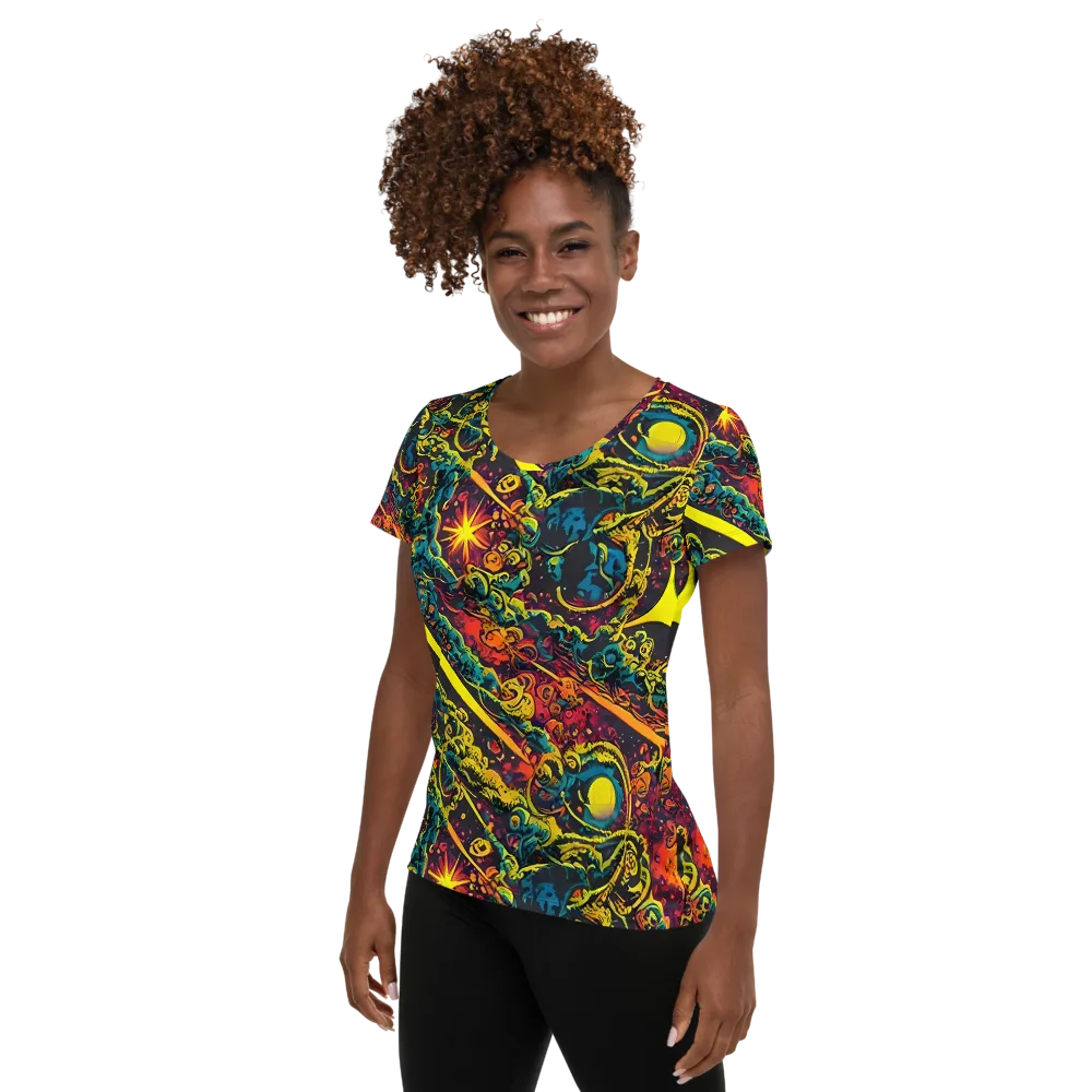 Gogos Galaxy on Women's Athletic T-Shirt — Left