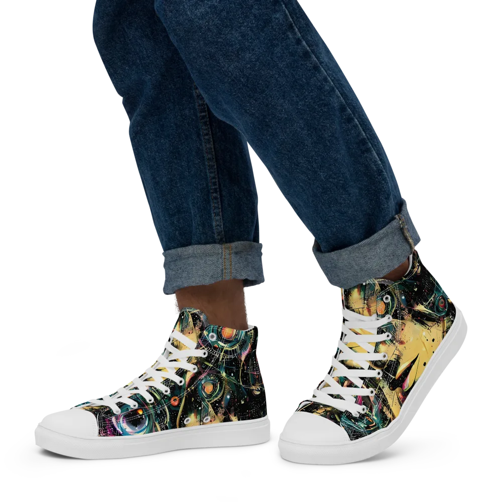 Celestial Echoes on Men's High Top Canvas Shoes — Left