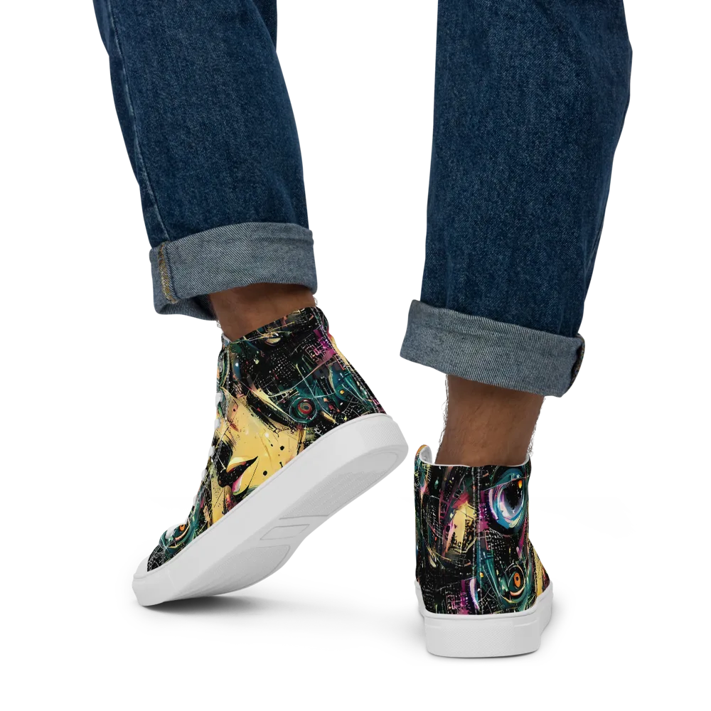 Celestial Echoes on Men's High Top Canvas Shoes — Back