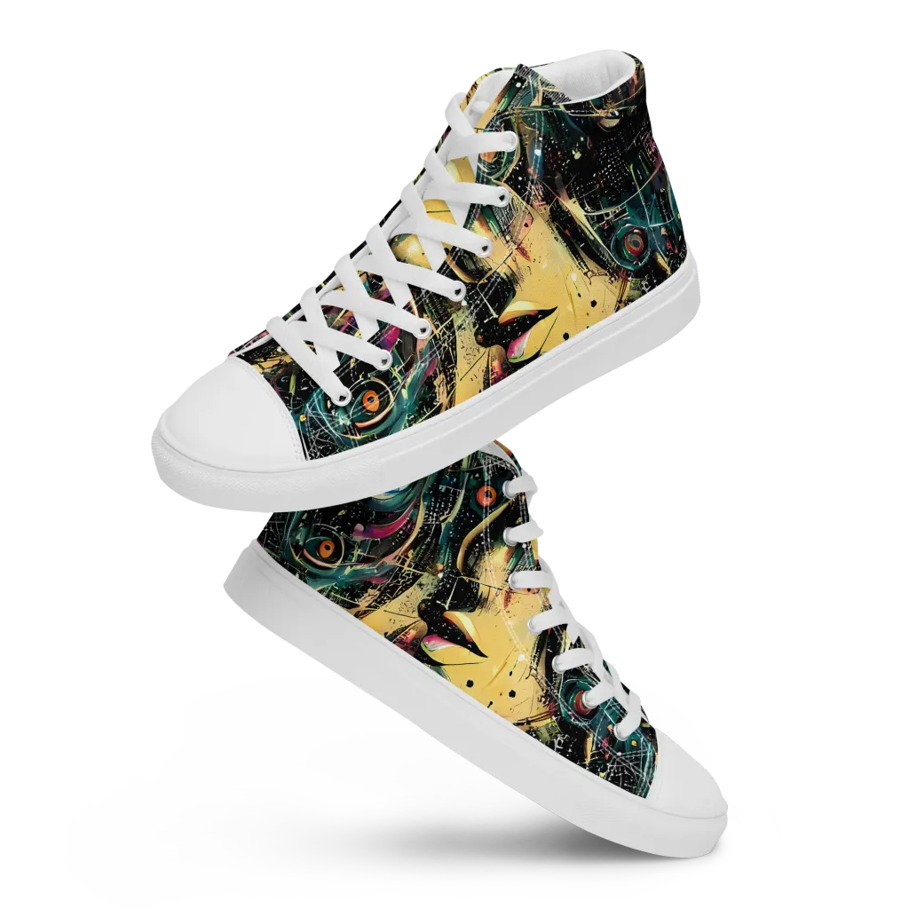 Celestial Echoes on Women's High Top Canvas Shoes — Front