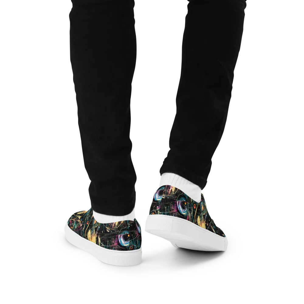 Celestial Echoes on Men's Lace-Up Canvas Shoes — Back