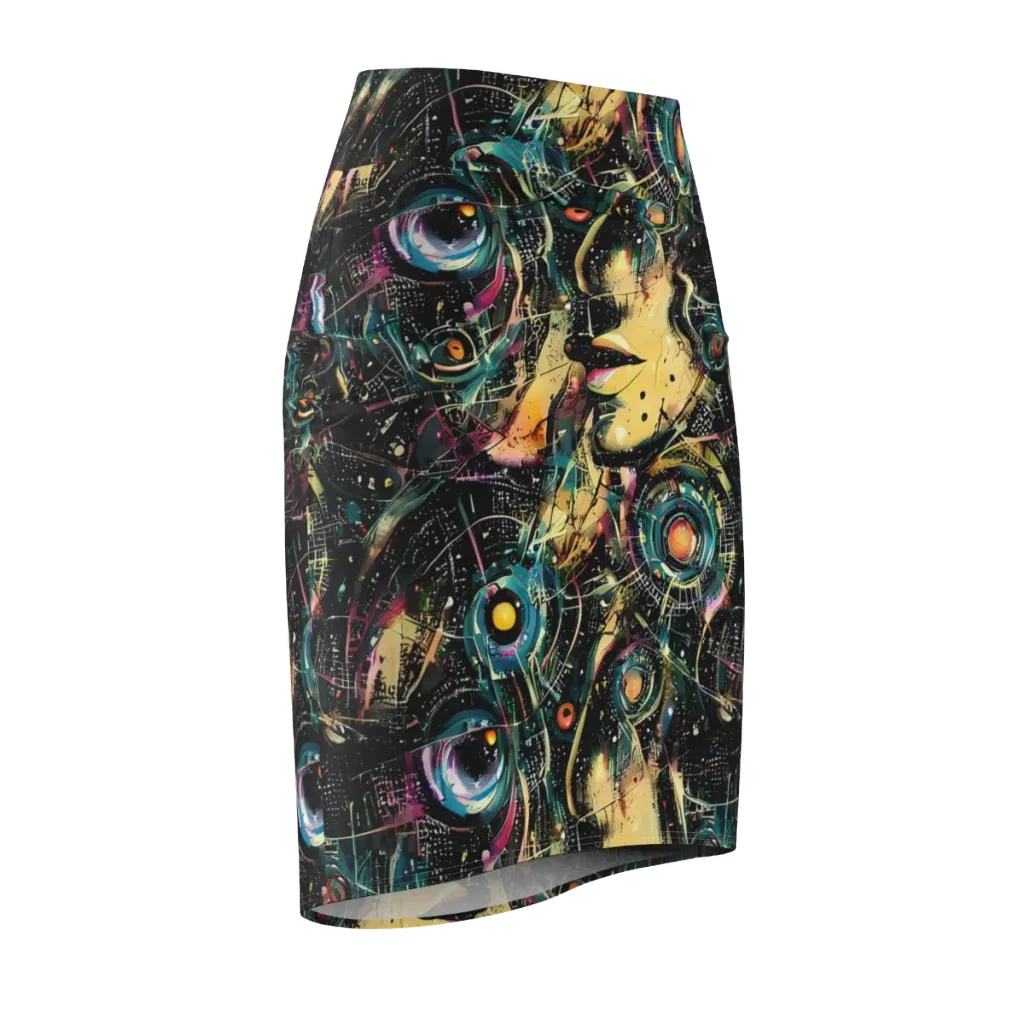 Celestial Echoes on Pencil Skirt — Front Side