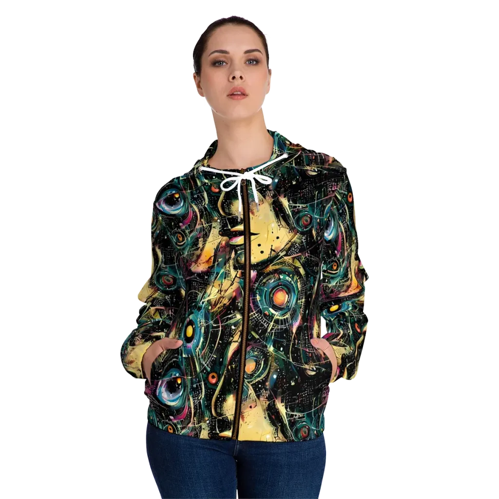 Celestial Echoes on Women's Full-Zip Hoodie — Front On Person