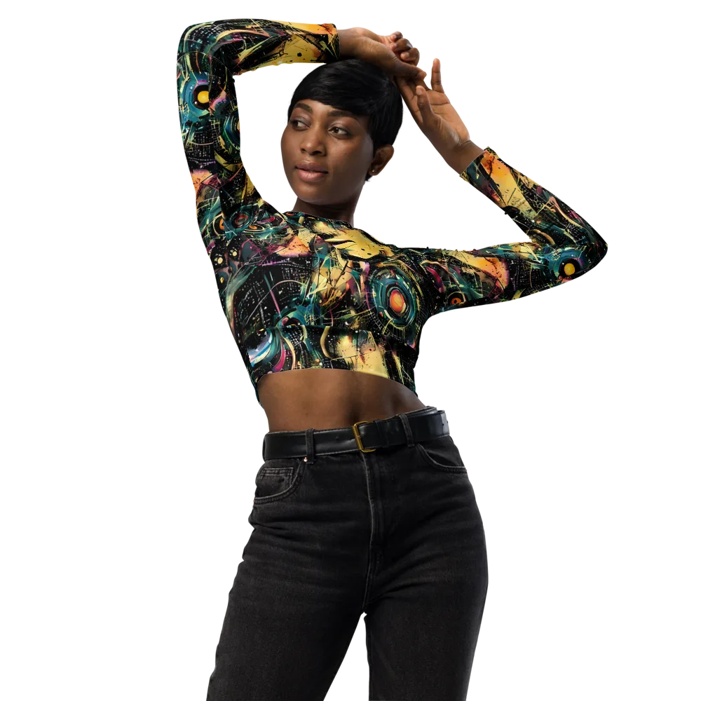Celestial Echoes on Long Sleeve Crop Top — Front