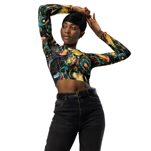 Celestial Echoes on a Long Sleeve Crop Top