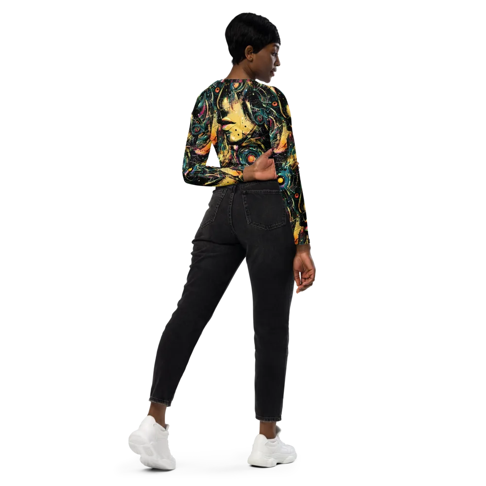 Celestial Echoes on Long Sleeve Crop Top — Right Back