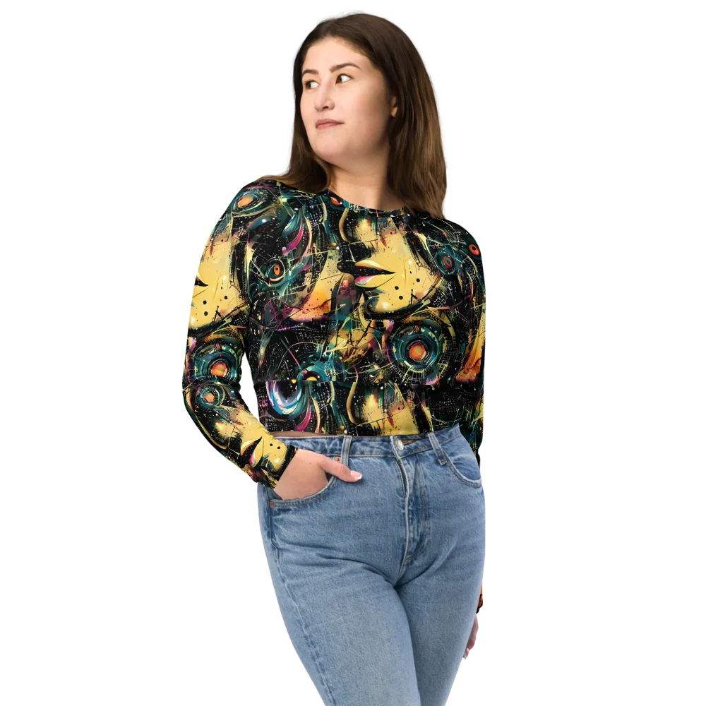 Celestial Echoes on Long Sleeve Crop Top — Front