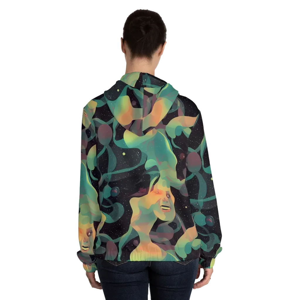 Astral Rhythms on Women's Full-Zip Hoodie — Back On Person