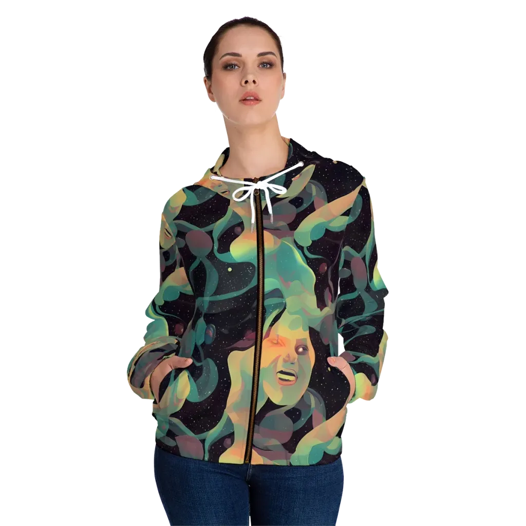 Astral Rhythms on Women's Full-Zip Hoodie — Front On Person