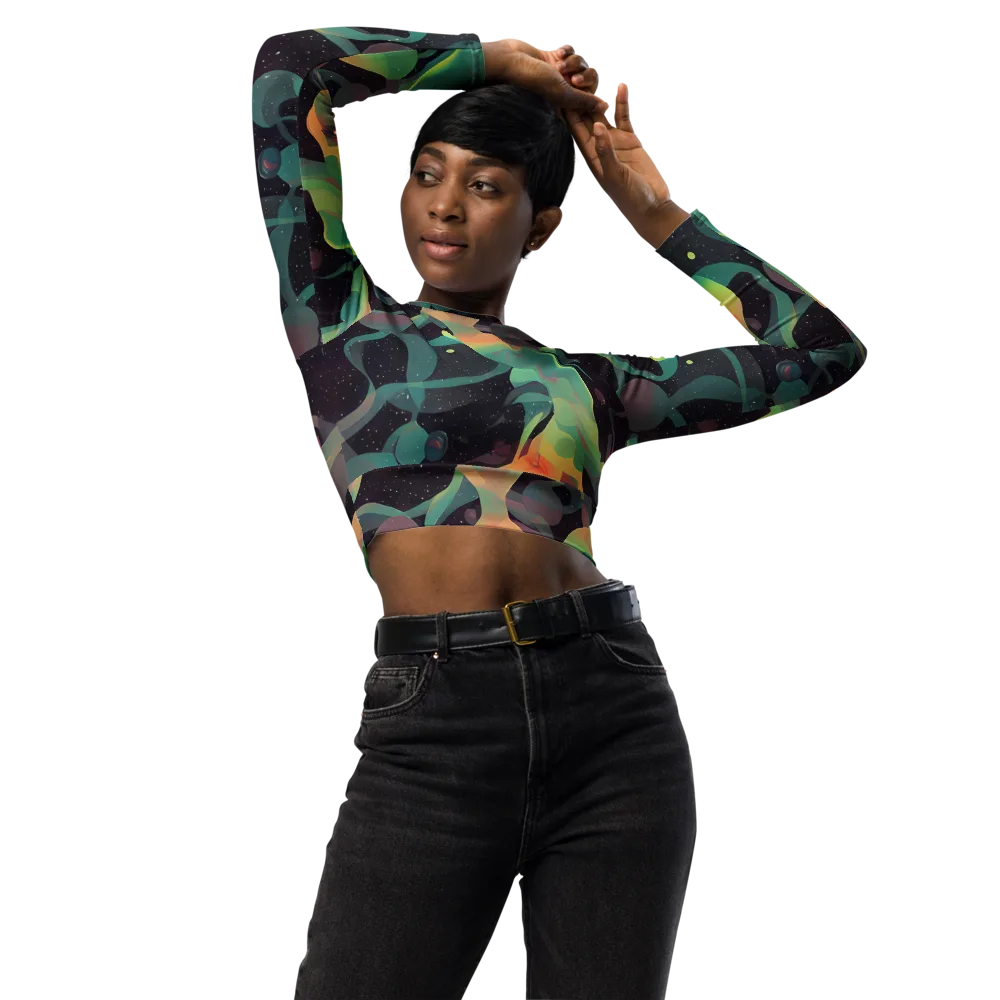Astral Rhythms on Long Sleeve Crop Top — Front