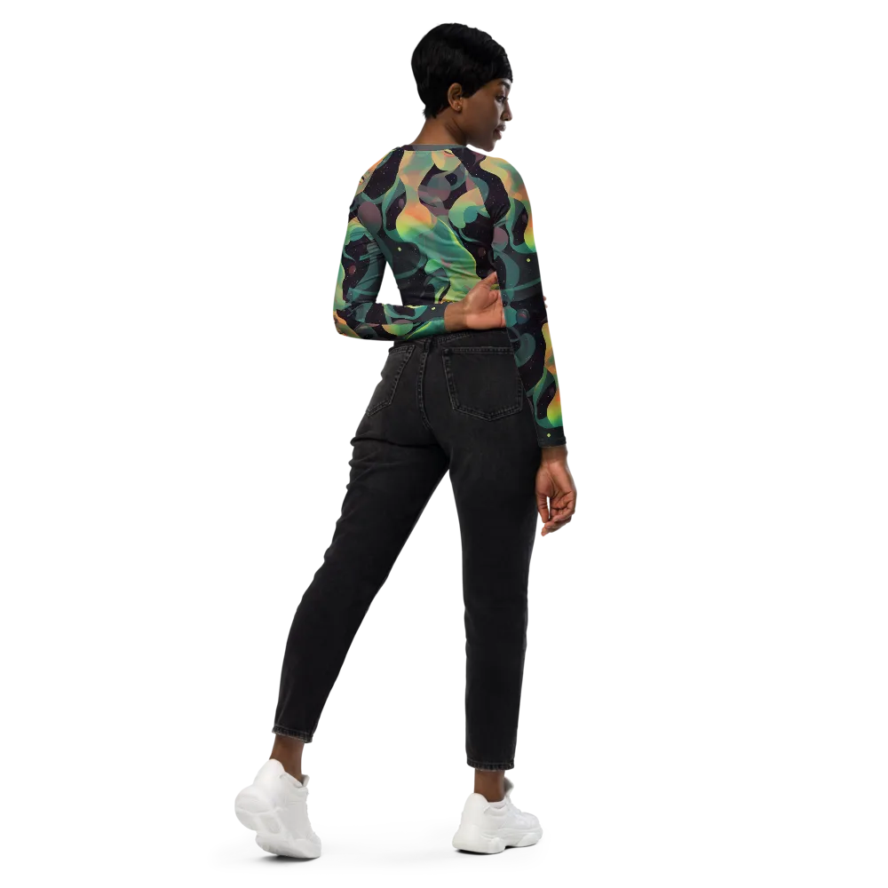 Astral Rhythms on Long Sleeve Crop Top — Right Back