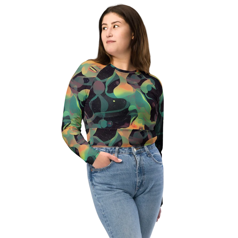 Astral Rhythms on Long Sleeve Crop Top — Front