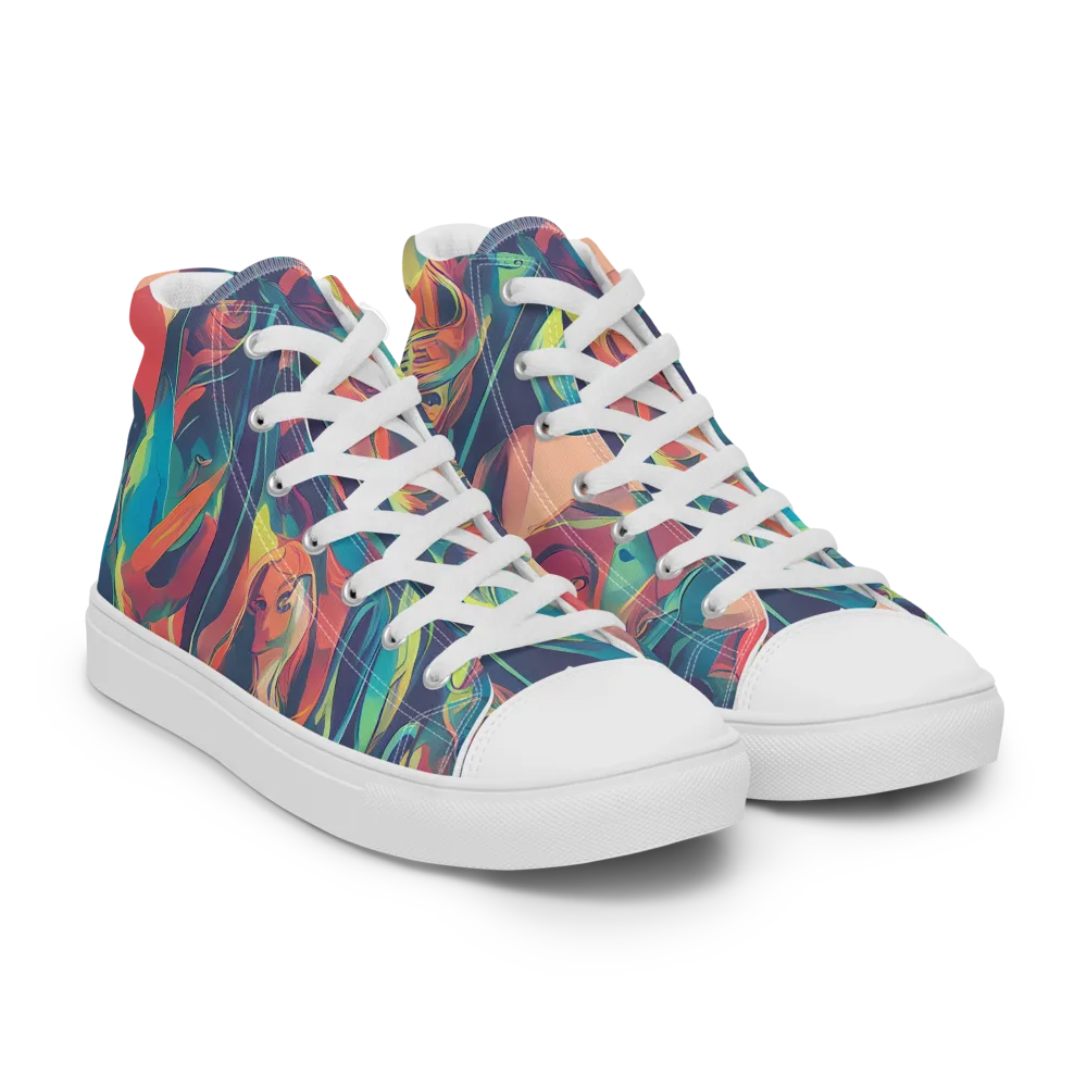 Neon Aurora on Men's High Top Canvas Shoes — Right Front