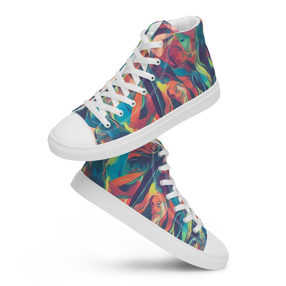 Neon Aurora on Men's High Top Canvas Shoes — Front