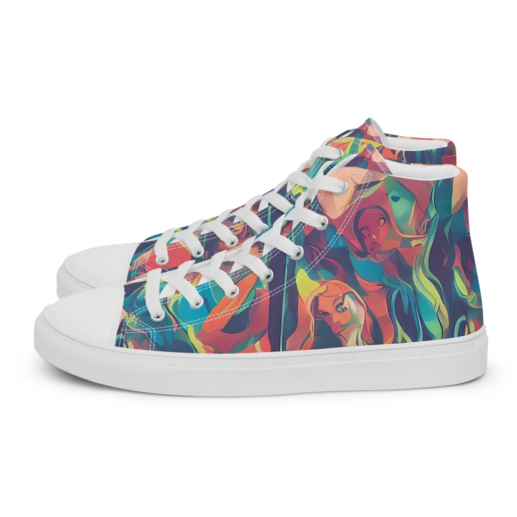 Neon Aurora on Women's High Top Canvas Shoes — Left