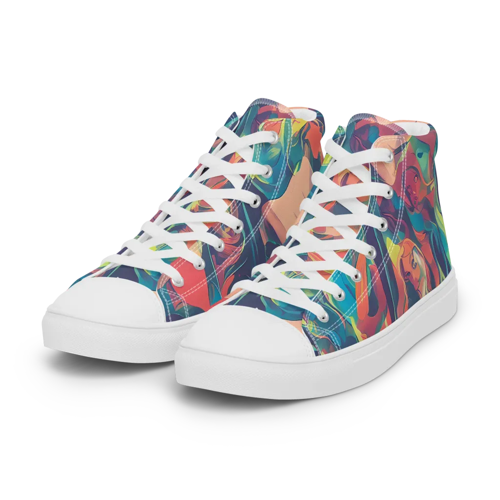 Neon Aurora on Women's High Top Canvas Shoes — Left Front