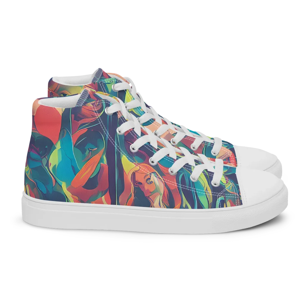 Neon Aurora on Women's High Top Canvas Shoes — Right