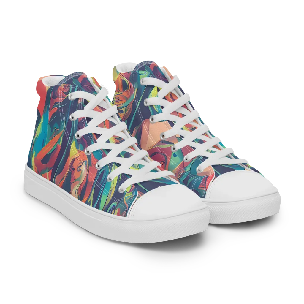 Neon Aurora on Women's High Top Canvas Shoes — Right Front