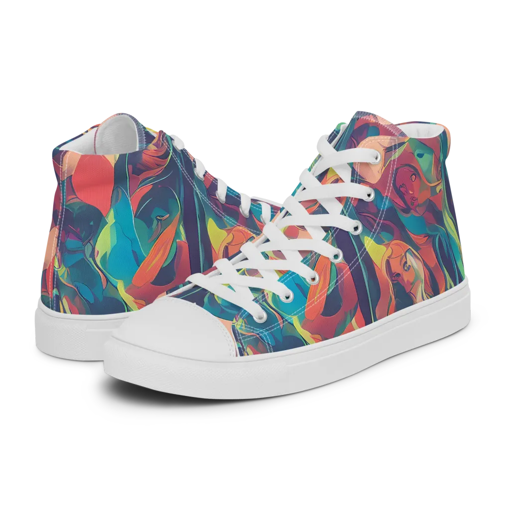 Neon Aurora on Women's High Top Canvas Shoes — Left