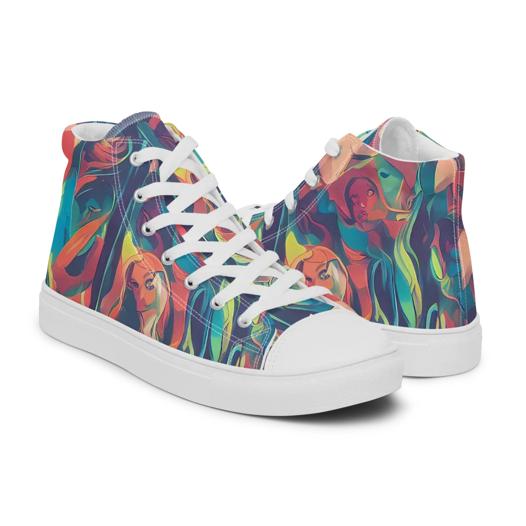 Neon Aurora on Women's High Top Canvas Shoes — Right