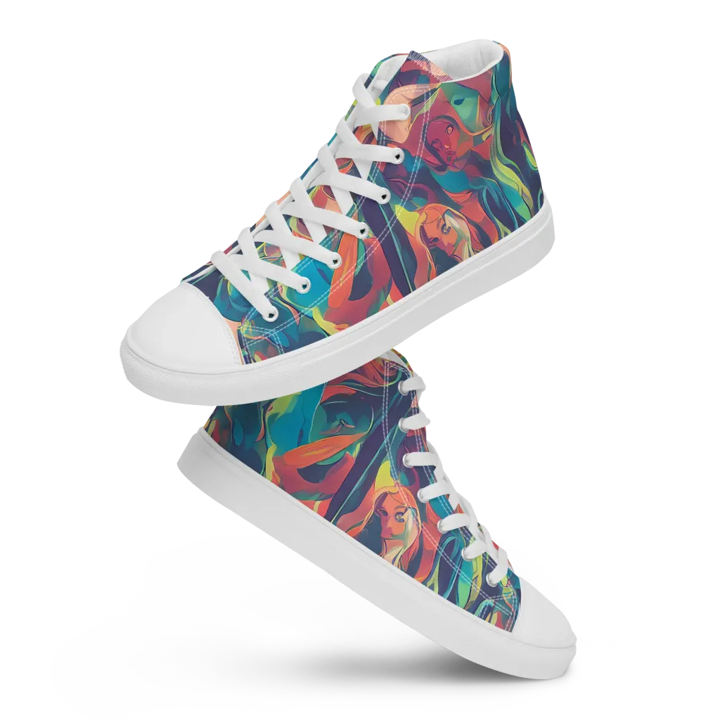 Neon Aurora on Women's High Top Canvas Shoes — Front