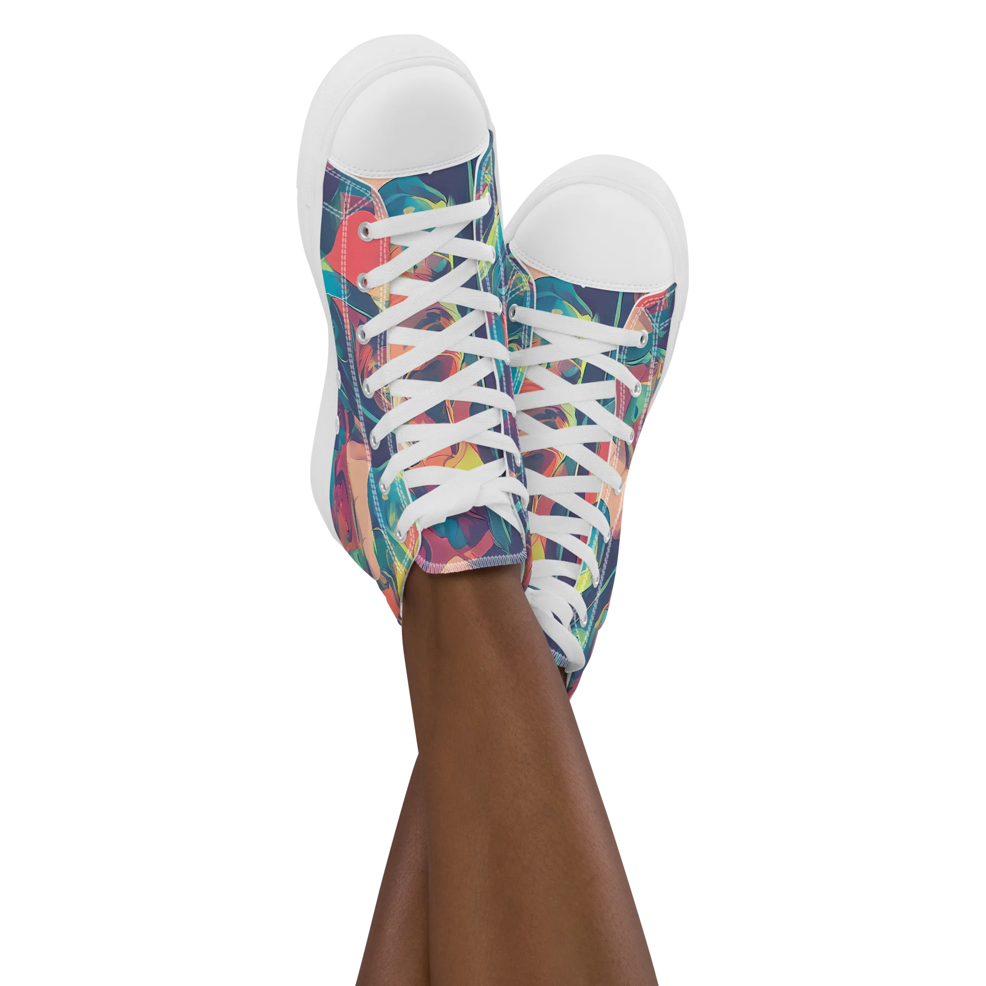 Neon Aurora on Women's High Top Canvas Shoes — Front
