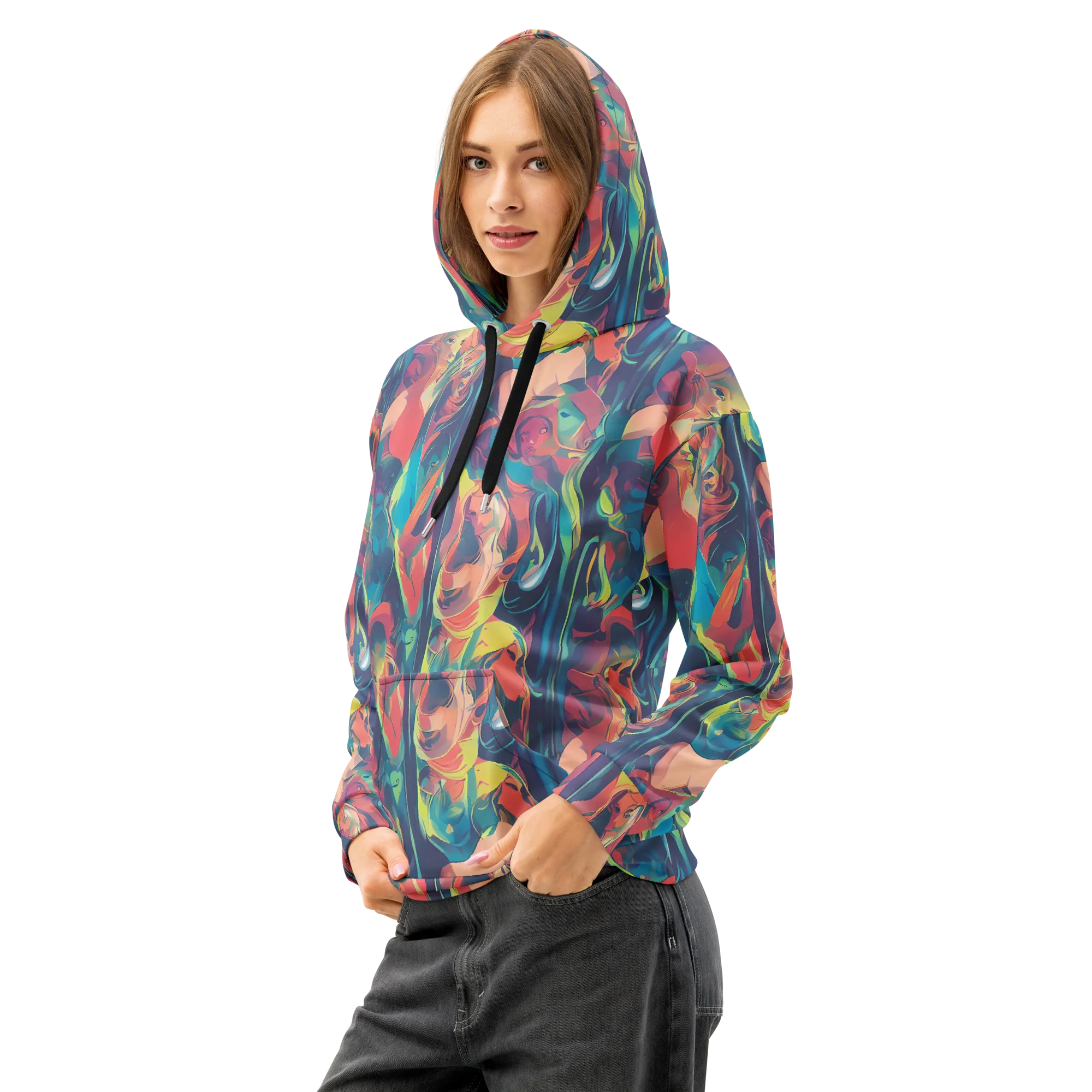 Neon Aurora on Cotton Hoodie — Left Front