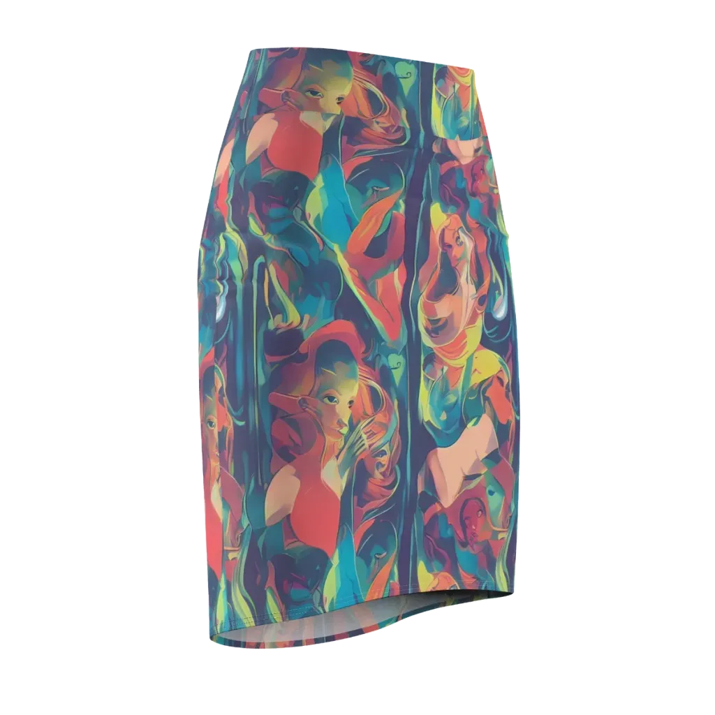 Neon Aurora on Pencil Skirt — Front Side