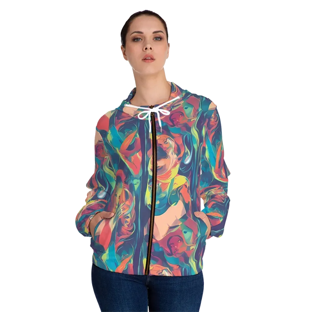 Neon Aurora on Women's Full-Zip Hoodie — Front On Person