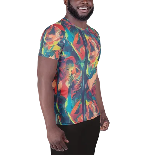 Neon Aurora on a Men's Athletic T-Shirt