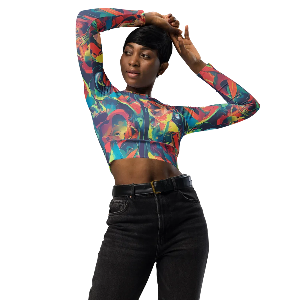 Neon Aurora on Long Sleeve Crop Top — Front