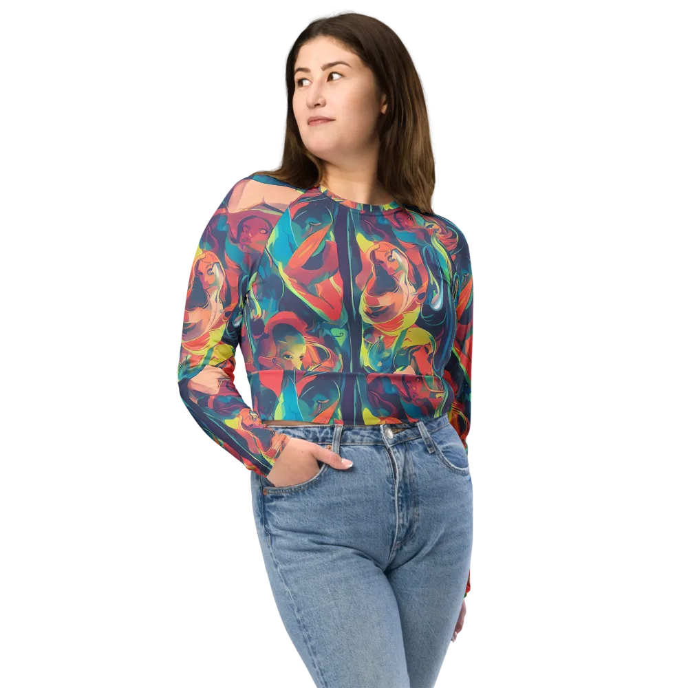 Neon Aurora on Long Sleeve Crop Top — Front
