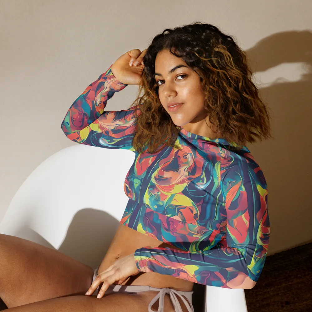Neon Aurora on Long Sleeve Crop Top — Left Front