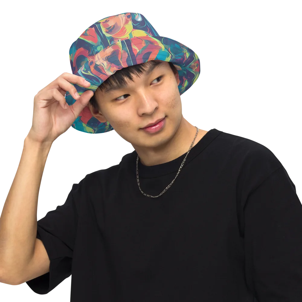 Neon Aurora on Reversible Bucket Hat — Front Inside