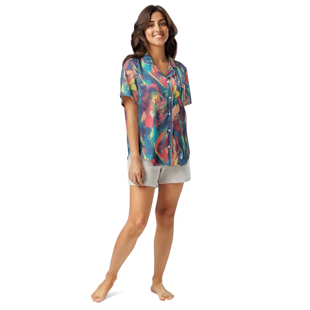 Neon Aurora on Women's Short Sleeve Pajama Top — Front