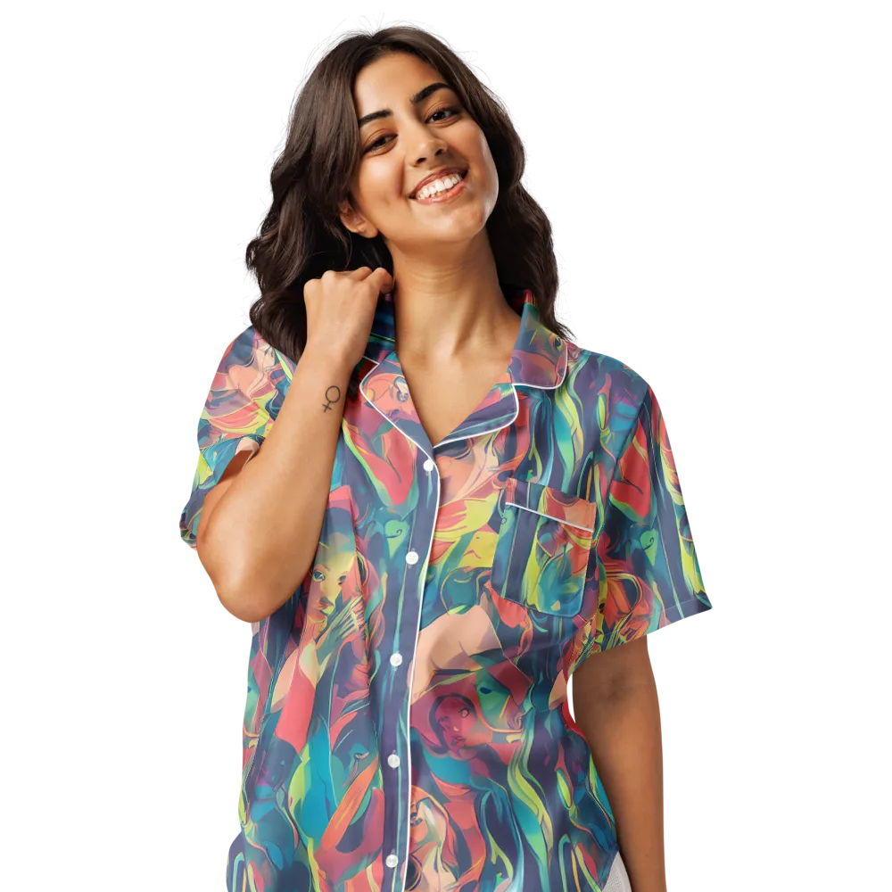 Neon Aurora on Women's Short Sleeve Pajama Top — Front
