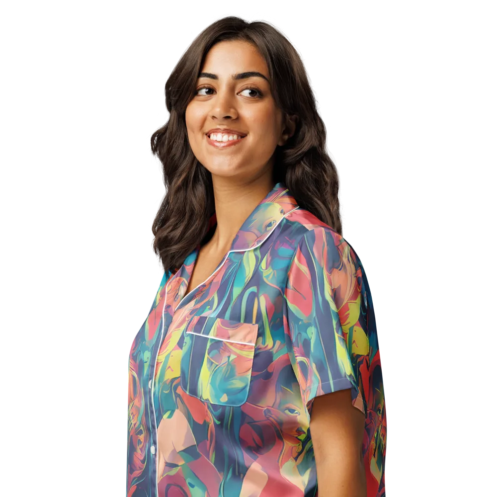 Neon Aurora on Women's Short Sleeve Pajama Top — Left Front