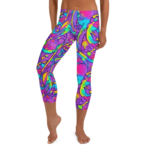 Neon Galaxy Whirl on a Capri Leggings