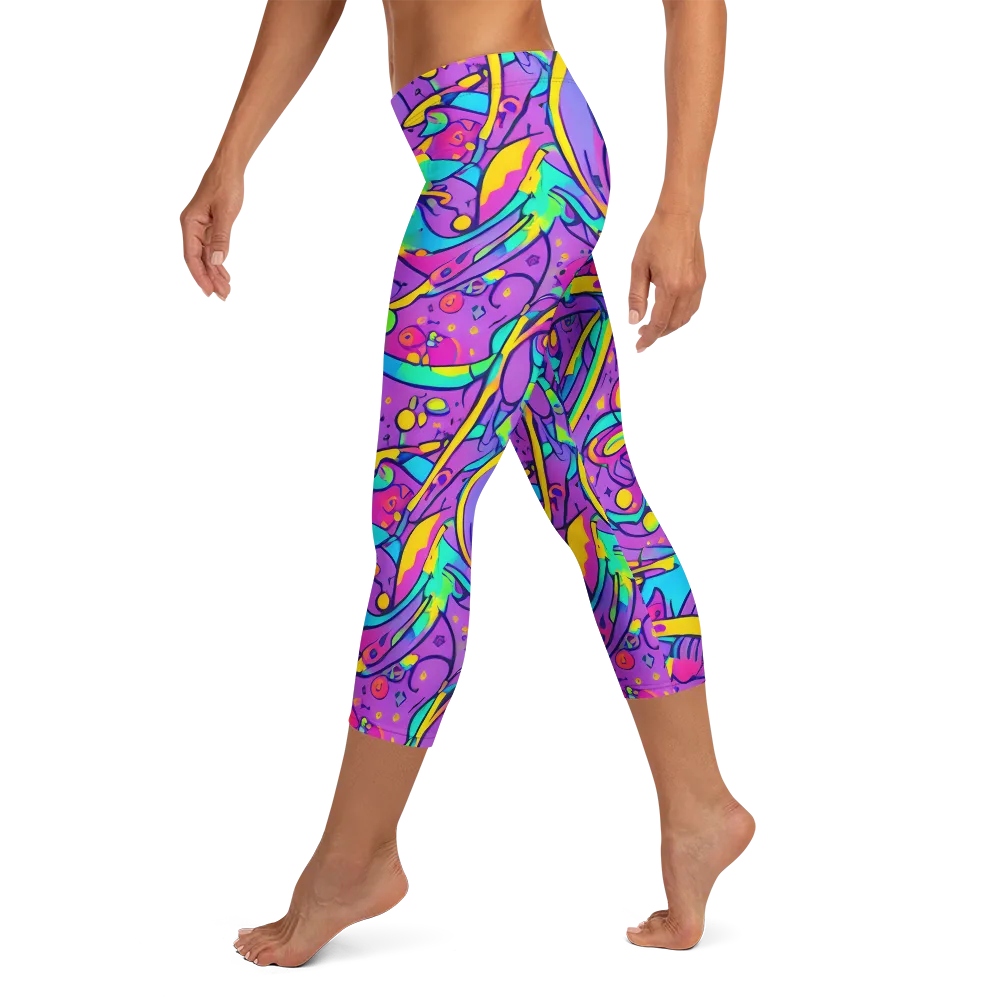 Neon Galaxy Whirl on Capri Leggings — Left