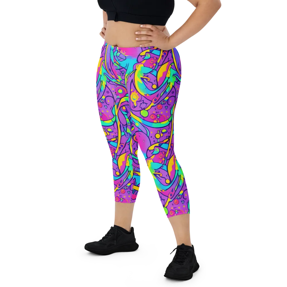 Neon Galaxy Whirl on Capri Leggings — Front