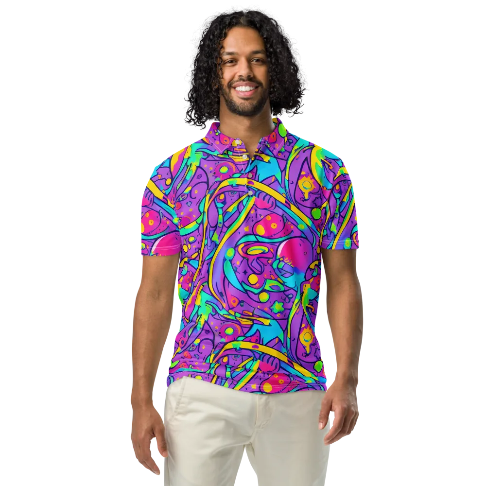 Neon Galaxy Whirl on Men's Slim Fit Polo Shirt — Front