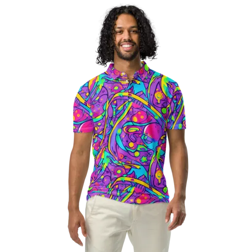 Neon Galaxy Whirl on a Men's Slim Fit Polo Shirt
