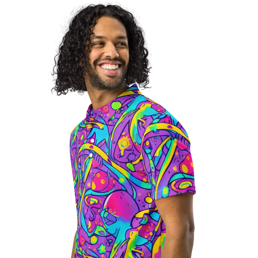 Neon Galaxy Whirl on Men's Slim Fit Polo Shirt — Left Front