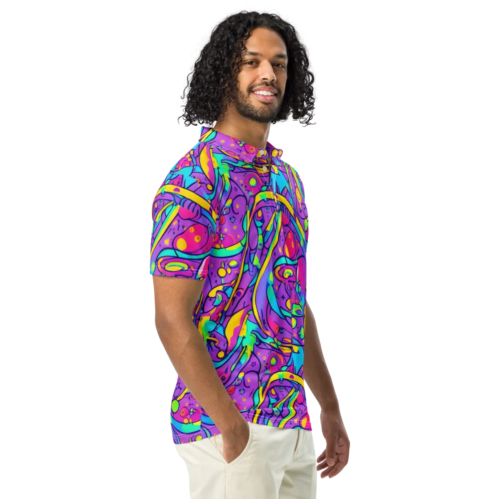 Neon Galaxy Whirl on Men's Slim Fit Polo Shirt — Right Front