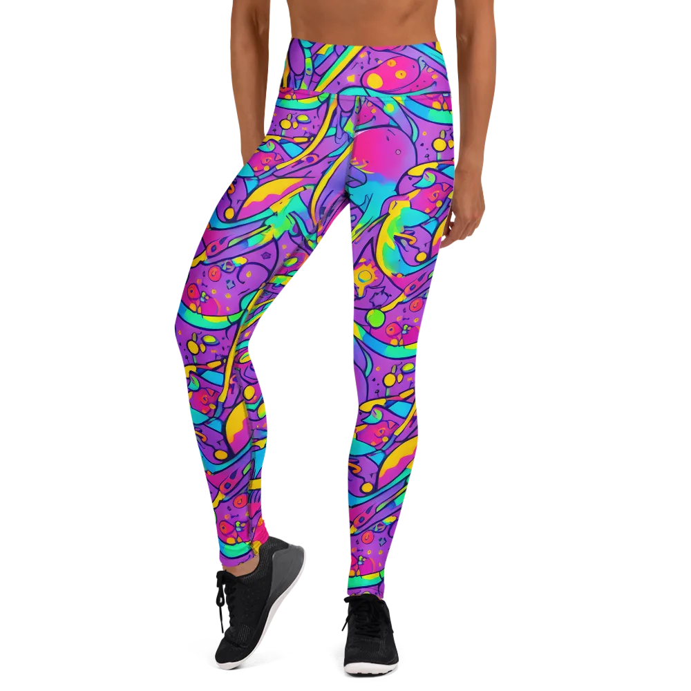 Neon Galaxy Whirl on Yoga Leggings — Front