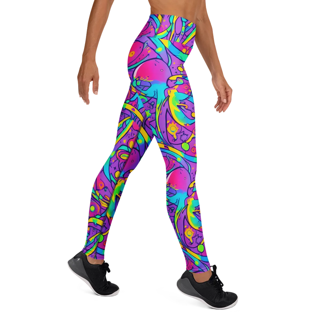 Neon Galaxy Whirl on Yoga Leggings — Right