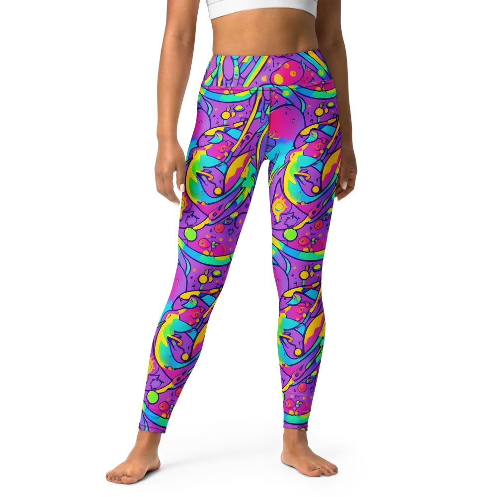 Neon Galaxy Whirl on Yoga Leggings — Front