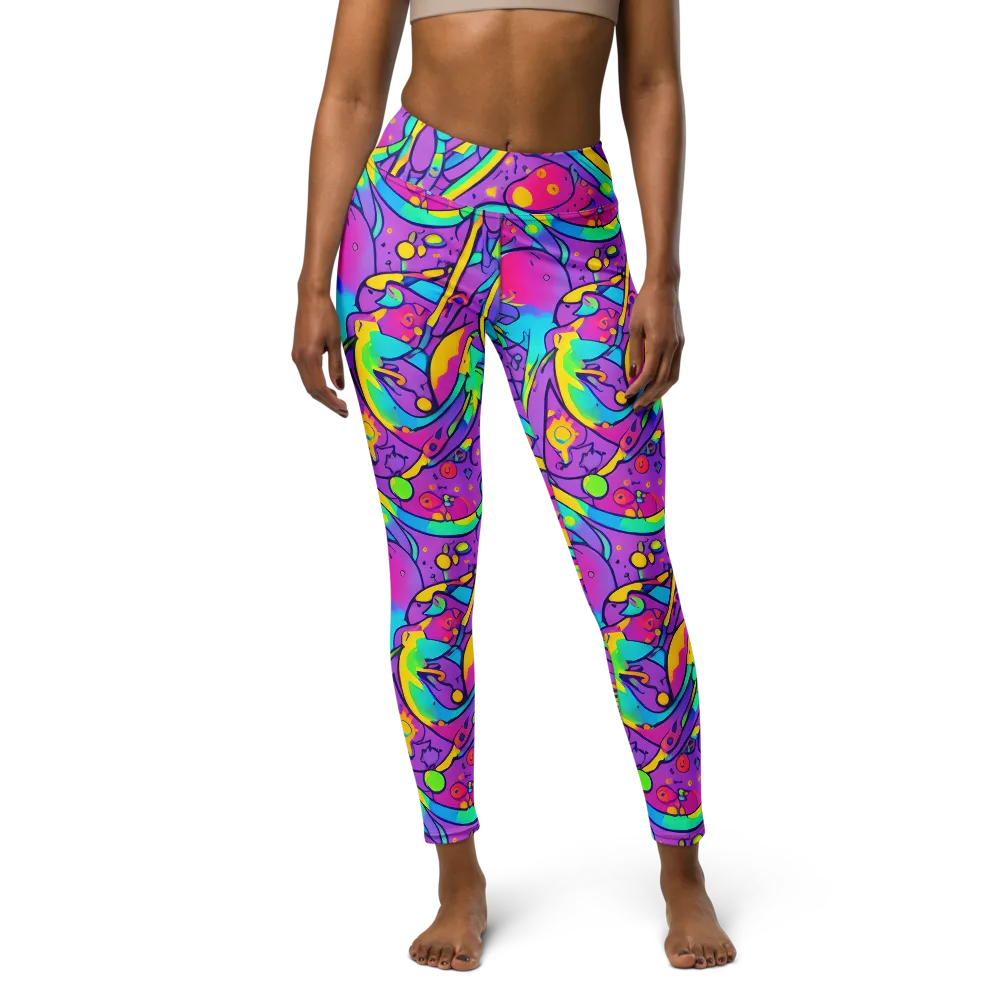 Neon Galaxy Whirl on Yoga Leggings — Front
