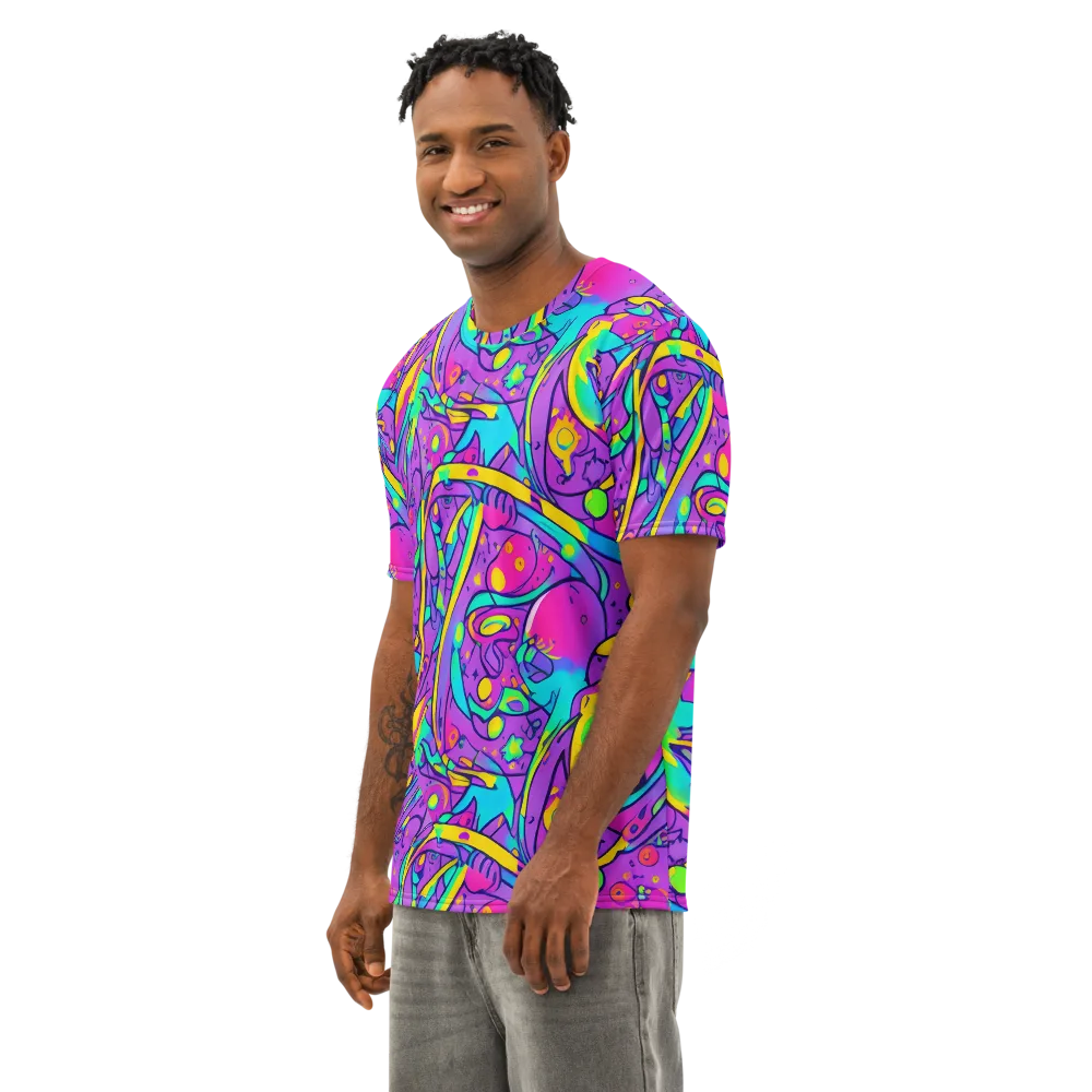 Neon Galaxy Whirl on Men's Cotton Crew Neck T-Shirt — Left Front