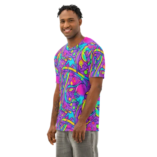 Neon Galaxy Whirl on a Men's Cotton Crew Neck T-Shirt